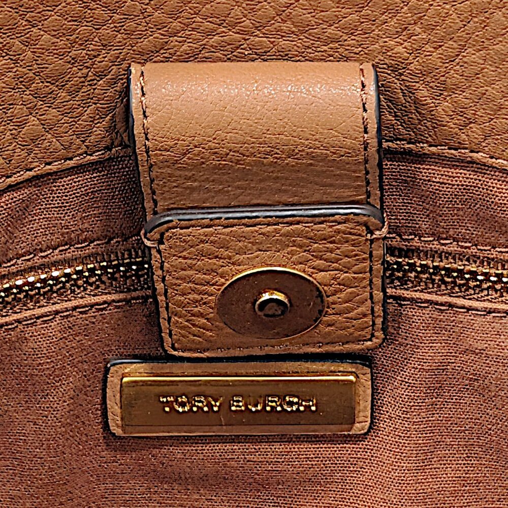 Tory Burch Chelsea Slouchy Leather Tote Bag – Brown Tan Shoulder Purse Gold Tone - Picture 5 of 8